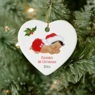 Baby Girl First Christmas Red Santa Hat Ceramic Tree Decoration
