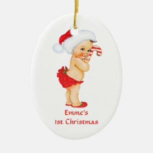 Baby Girl First Christmas Red Santa Hat Ceramic Tree Decoration