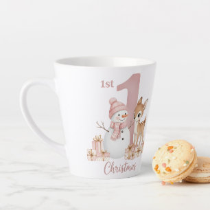 Baby Girl First Christmas Snowman Deer Latte Mug