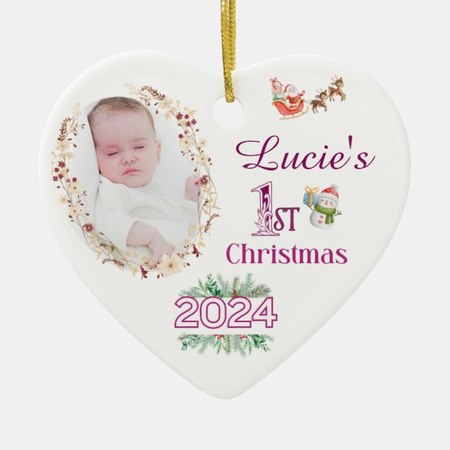 Baby Girl First Christmas Tree Photo Ornament Gift (Front)