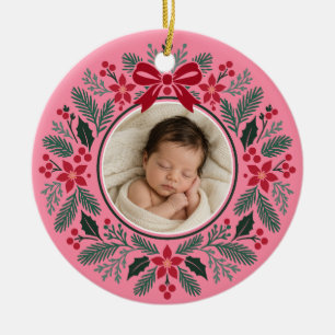 Baby Girl First Christmas Wreath Photo Ceramic Tree Decoration