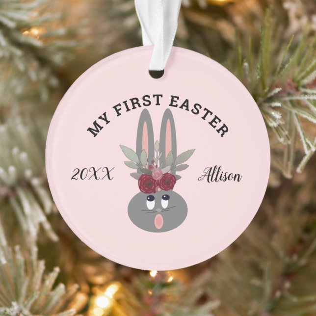 Baby Girl First Easter Pink Bunny Personalised Ornament (Tree)