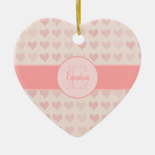 Baby Girl First Name Pink Monogram Heart Christmas Ceramic Tree Decoration