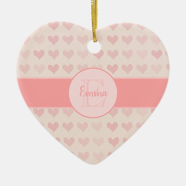 Baby Girl First Name Pink Monogram Heart Christmas Ceramic Tree Decoration (Front)