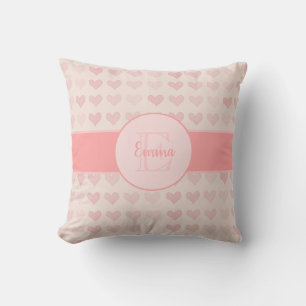 Baby Girl First Name Pink Monogram Heart Pattern Cushion