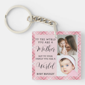 Baby girl First Year 2 Photo Keepsake pink plaid Key Ring