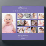 Baby Girl First Year Photo Collage Custom Purple Plaque<br><div class="desc">Baby Girl First Year Photo Collage Custom Purple</div>