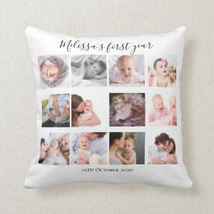 Baby Girl First Year Photo Collage Gift Custom Cushion