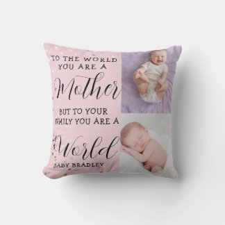 Baby girl First Year Photo Collage Keepsake pink Cushion
