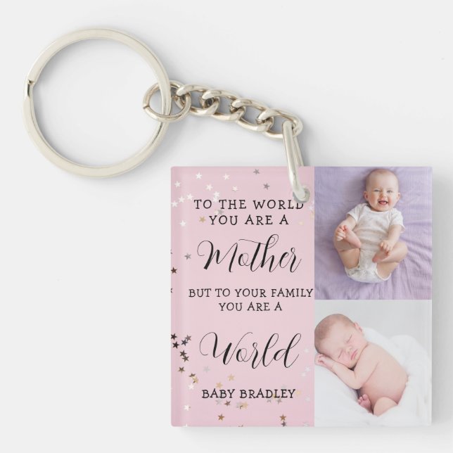 Baby girl First Year Photo Collage Keepsake pink  Key Ring (Front)