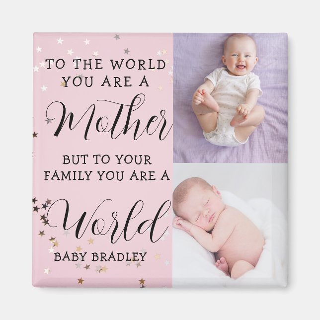 Baby girl First Year Photo Collage Keepsake pink Magnet (Front)