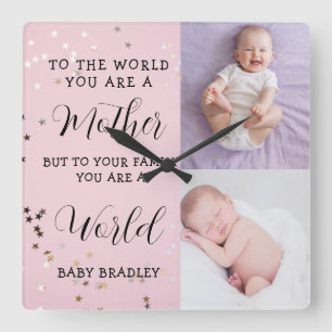 Baby girl First Year Photo Collage Keepsake pink Square Wall Clock