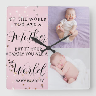 Baby girl First Year Photo Collage Keepsake pink Square Wall Clock