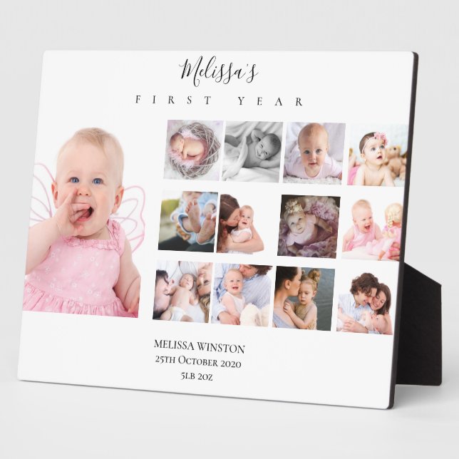 Baby Girl First Year Photo Collage Personalised Plaque (Side)