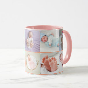 Baby girl first year photo collage script Pink Mug