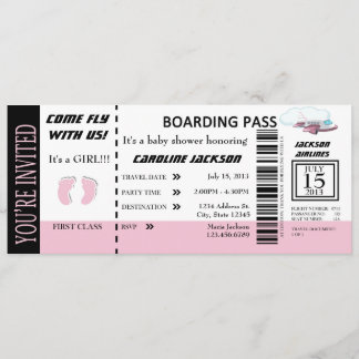 Baby Girl Flight Ticket Invitation Customisable