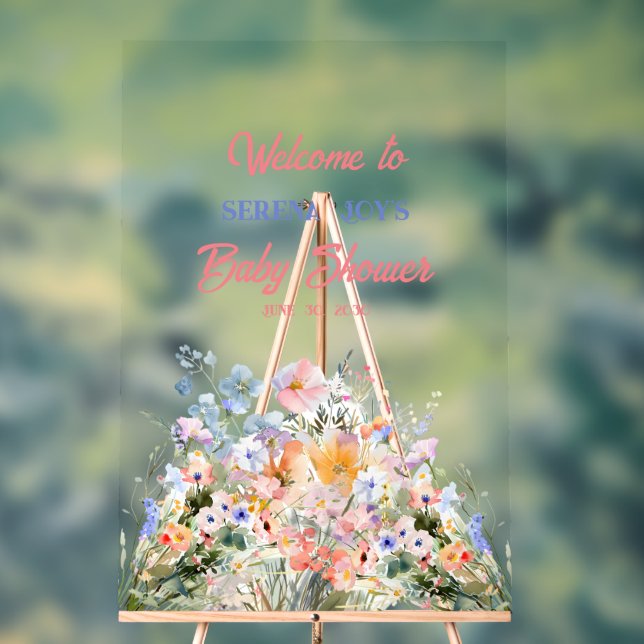 Baby Girl Floral Baby Shower  Acrylic Sign (Neutral)