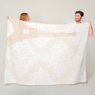 Baby Girl Floral Coral Pale Peach Eiffel Tower Fleece Blanket