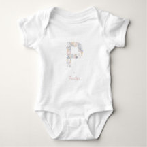 Baby Girl Floral Monogram Letter P Name Initials