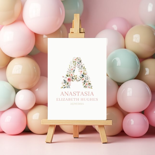 Baby Girl Floral Personalized Name and Birthdate Poster (Baby Girl Floral Personalised Name and Birthdate Poster )