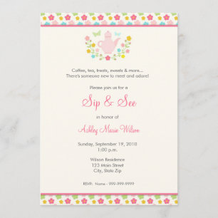 Baby Girl Floral Sip and See Invitation