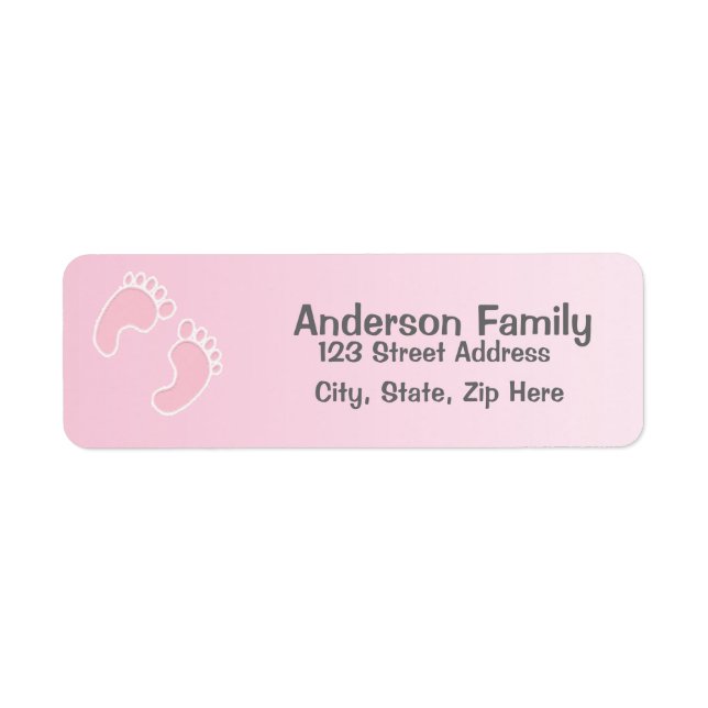 Baby Girl Foot Print Pink Address Label (Front)