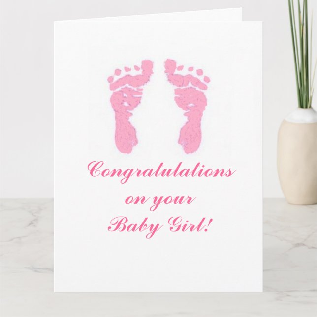 "Baby Girl Footprints" Big 8.5"x11" Card (Front)