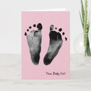 Baby Girl Footprints on Polka Dots Card