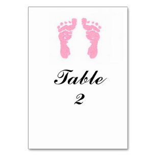 "Baby Girl Footprints" Tablecard Table Number