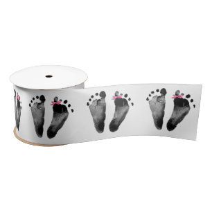 Baby Girl Footprints with Bow Satin Ribbon