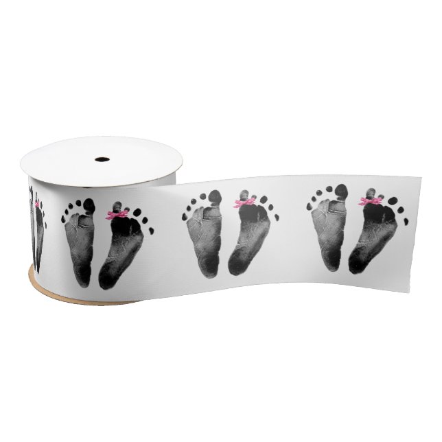 Baby Girl Footprints with Bow Satin Ribbon (Spool)
