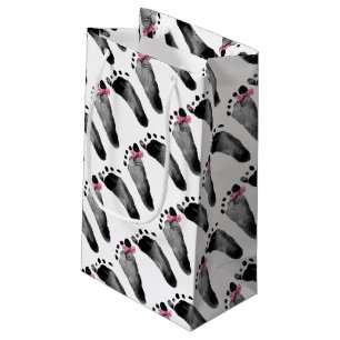 baby girl footprints with bow small gift bag
