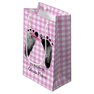 Baby Girl Footprints with Bow  Small Gift Bag