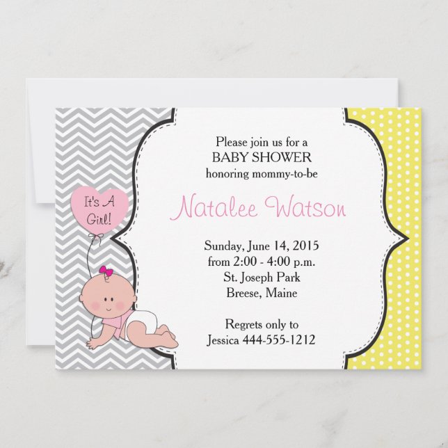 Baby Girl Frame Shower Invitation (Front)