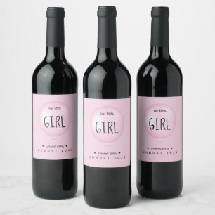 Baby Girl Gender Reveal Baby Shower Pink Balloon Wine Label