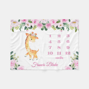 Baby Girl Giraffe Milestone Blanket with Name