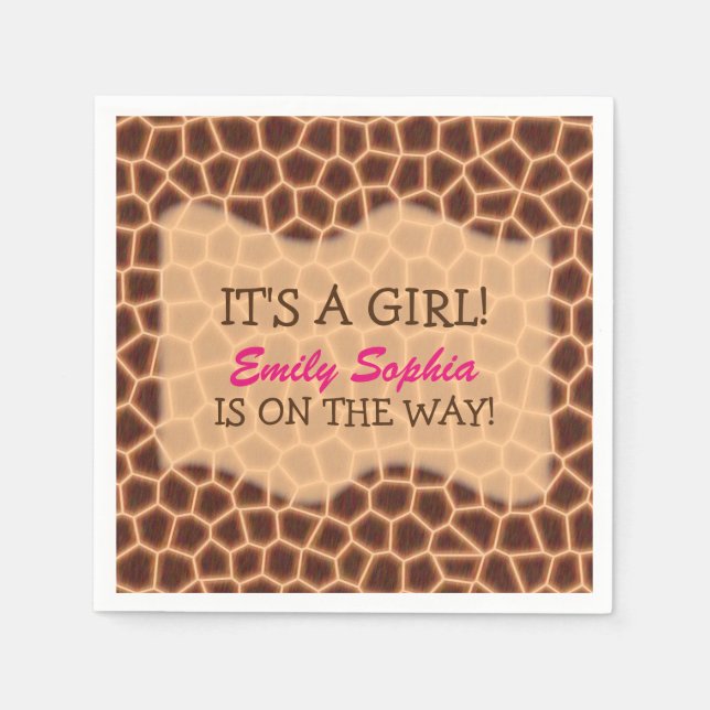 Baby Girl - Giraffe Themed Baby Shower Napkin (Front)