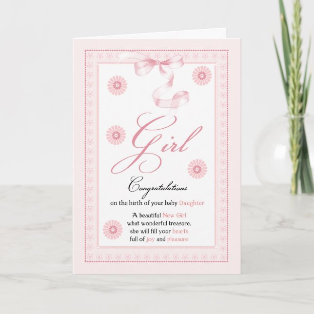 Baby Girl, Girl, Congratulations New Baby Card (Front)