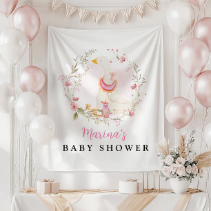 Baby Girl Goose Baby Shower Backdrop Tapestry