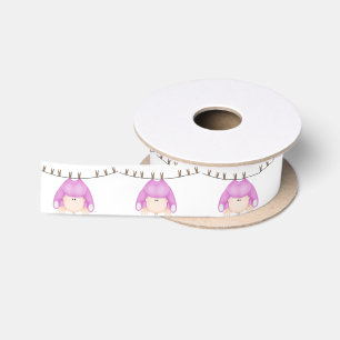 Baby Girl Hanging from a Clothesline Satin Ribbon