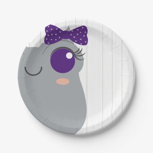 Baby Girl Horned Frog Purple Baby Shower Paper Plate (Front)