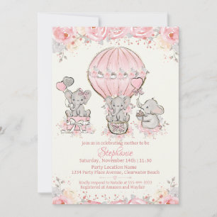 Baby Girl Hot Air Balloon Shower Invitation