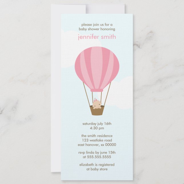 Baby Girl in a Pink Balloon Baby Shower Invitation (Front)