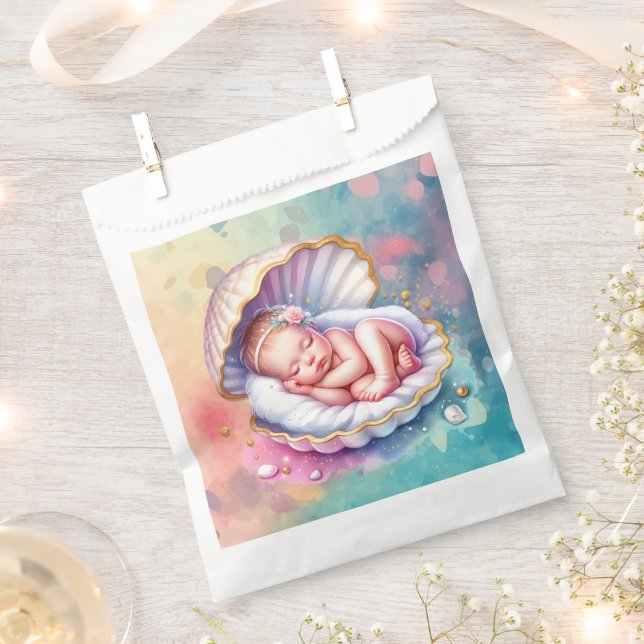 Baby Girl in a Seashell Baby Shower  Favour Bags (Clipped)