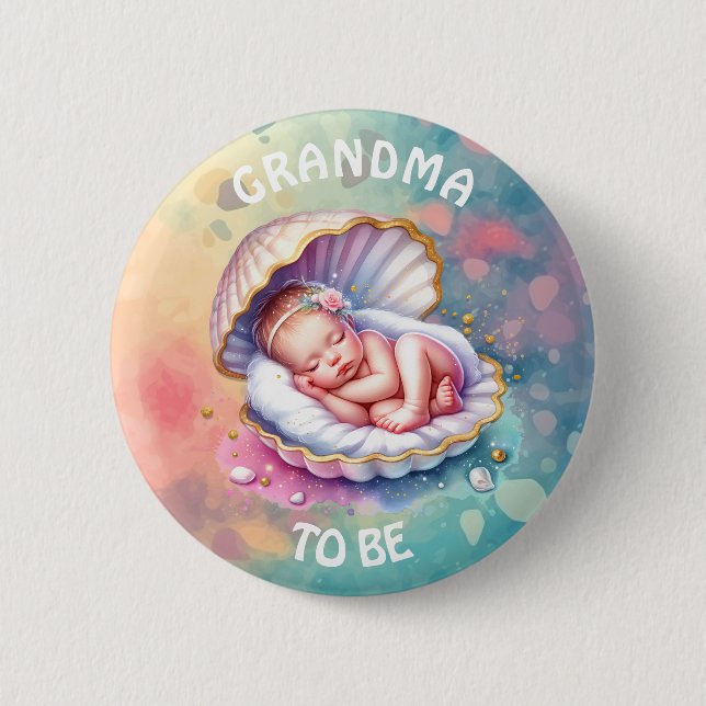 Baby Girl in a Seashell Baby Shower Grandma to be 6 Cm Round Badge (Front)