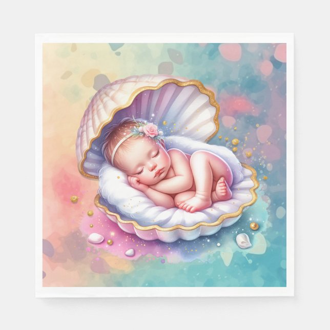 Baby Girl in a Seashell Baby Shower  Napkin (Front)