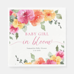 Baby Girl in Bloom pink bright floral baby shower Napkin