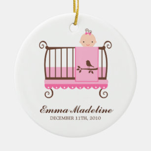 Baby Girl in Crib Ceramic Tree Decoration