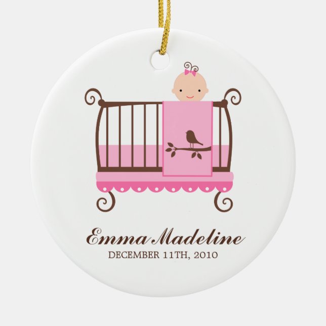Baby Girl in Crib Ceramic Tree Decoration (Front)