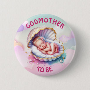 Baby Girl in Seashell Baby Shower Godmother to be 6 Cm Round Badge